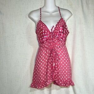 Private Luxuries Vtg Ruffle Polkadot Pink Valentine Nightgown Size L